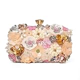 VESONNY Floral Clutch Purse for Women – Elegant Flower Evening Purse with Detachable Chain & Wristlet, Sparkling Sequins for Wedding Guest, Prom, Cocktail Party & Gift (Champagne)