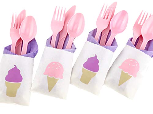 Ice Cream Party Cutlery - 24 Set Birthday Supplies Favor Bags Napkins Sprinkles #TOP4