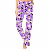Personalized Pet Lover Pajama Pants with Photo Custom Dog Face Printed Pajama Bottoms with Pockets Heart Bones and Dog Paw Design Sleepwear Purple (XS)