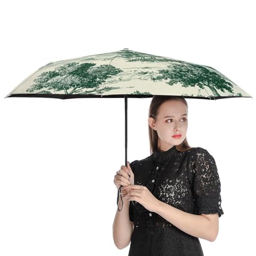 Parapluie pliant toile de Jouy verte cottagecore 3 plis accessoire pluie femme et homme - 4
