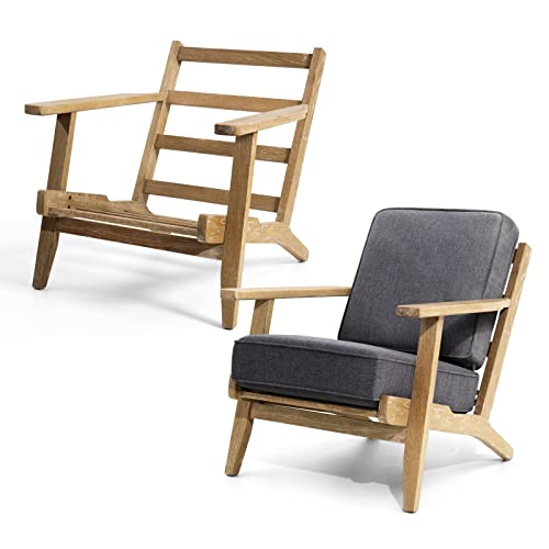 Crestlive Products Oak Mid-Century Accent Armchair Home Upholstered Wooden Lounge Chair With Cushions For Living Room, Bedroom, Dorm (Dark Gray) #TOP1