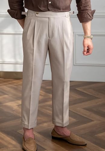 Men's Slim Fit High Waist Straight Dress Pants Formal Iron Free Lightweight Wedding Trousers for Men4