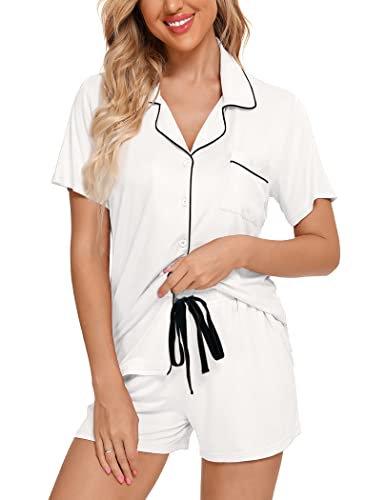 Image of Pjmlifecoco Women's Modal Pajama Set Short Sleeve Button Down Two Piece Soft Sleepwear with Shorts Loungewear S-XXL