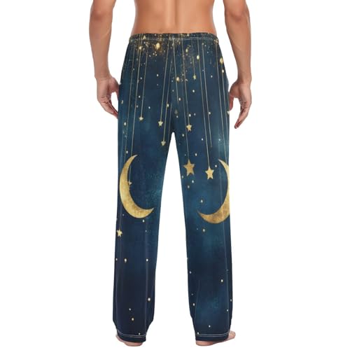 AIXIWAWA Golden Moon and Stars Mens Pajama Pants Cozy Sleepwear Lounge PJ Bottoms with Pockets Drawstring S2