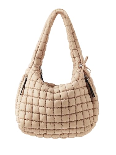 Image of Puffer Quilted Tote Bag for Women Nylon Crossbody Bags Puffy Purse Hobo Large Shoulder Bag Trendy