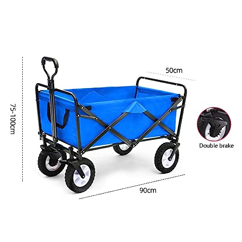 CRBUDY Handwagen, zusammenklappbarer Gartenwagen, robuster Wagen, multifunktionaler Einkaufswagen für Outdoor-Camping, Angeln, Ziehwagen mit 4 Rädern, Tragkraft: 80 kg/Blau (Blau) – Bild 3