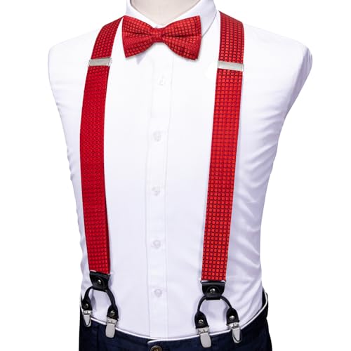 Image of YOHOWA Men Suspenders 6 Clips Strength Adjustable Y Braces Pre-Tied Bow Tie Set Formal Wedding Party
