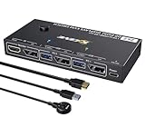 YOUTINGHDAV KVM Switch 2 PC 2 Monitore, USB 3.0 KVM Switch HDMI Displayport for 2 PC Teilen Maus Tastatur, MST, 4K@144Hz, 4K@60Hz, mit Wired Remote