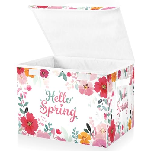 Bolaz Spring Flowers Storage Bins with Lids and Handles, Foldable Storage Box Storage Basket with Cover Collapsible Organizer Containers for Home Closet, Shelves