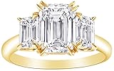 5 Carat 3 Three Stone Emerald LAB GROWN Diamond Engagement Ring 14K Yellow Gold (F-G Color VS1-VS2 Luxury Collection)