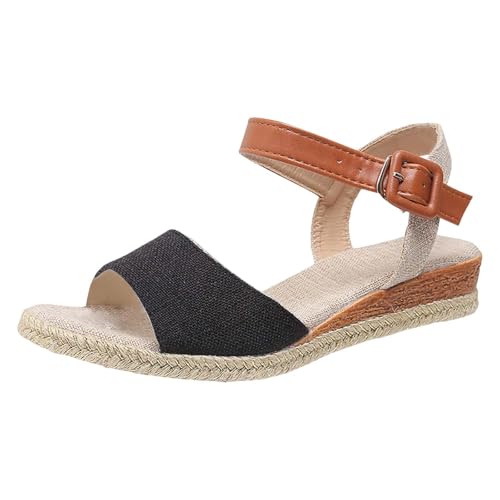 Uwdiohq Sandalias Mujer Estilo Elegante Tira, Tacón Bajo, Hebilla Pez, Gruesa Y Punta Abierta Para Playa Cunas Transparentes (Black, 37) Verano Women Sandals Summer Deportivas Ancho
