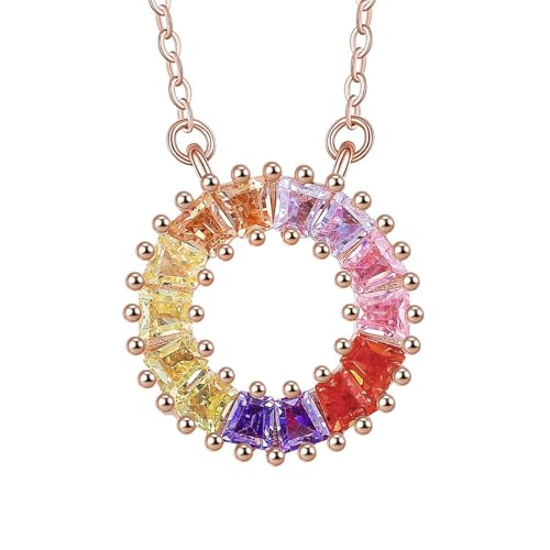 Collier argent 925 femme avec pendentif cercle or rose et oxydes de zircone