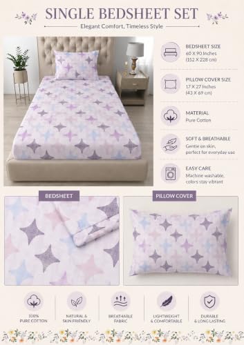 Image of Amazon Brand - Umi Affordable Soft Cotton Single Bedsheet 60x90 Inch | 160 TC | Elegant Design with Pillow Cover | Breathable Hostel Bedsheet