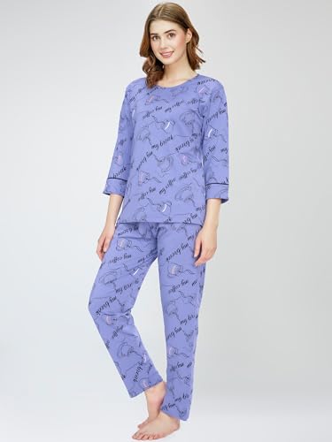 Image of ZEYO Night Suit for Women's Cup & Saucer Printed Cotton Night Dress of Top and Pajama Set 5788