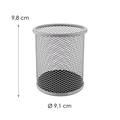 D.RECT KOMO Stiftehalter Schreibtisch-Organizer Metall-Mesh Rund | Stabile Stiftebox für Büro und Home Office | Höhe 98mm, Ø 91mm, Pastellgrau