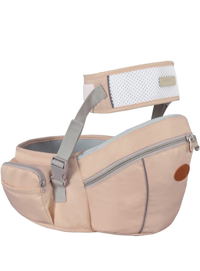 AMERTEER Baby Hip Seat Carrier Waist Stool For Child Infant Toddler With Adjustable Strap Buckle Pocket Soft Inner Huge Storage (Khaki)