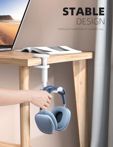 Image of Lamicall Headphone Stand, Headset Holder - [2025 Upgarded] 360 Rotating Headphone Hanger, Earphone Holder Hook Mount Clamp Under Desk for Airpods Max, Sennheiser, More, White