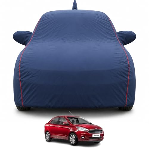 Image of Premium Car Cover for Ford Aspire Model | Waterproof, UV & Dust Protection | Mirror & Antenna Pocket | Triple Stitched, Soft Inner Lining, Belt & Buckle (Navy Blue)