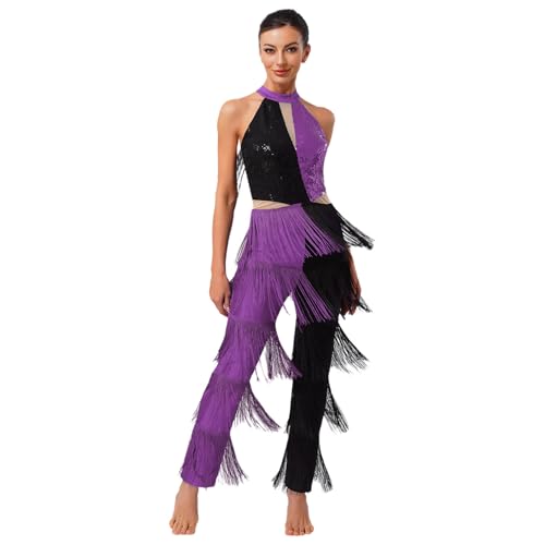 Justaucorps de gymnastique violet à franges pour votre prochain carnaval
