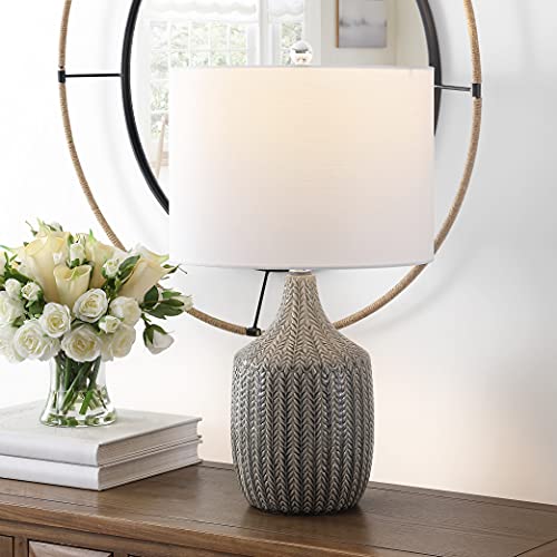 Lámpara de mesa de cerámica gris 25 pulgadas con pantalla blanca miniatura 2