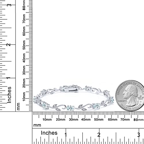 Gem Stone King 4.63 Cttw Oval Sky Blue Aquamarine and Diamond Greek Vine Tennis Bracelet For Women In 925 Sterling Silver | Gemstone Birthstone | Oval 6X4MM | 7 Inch4