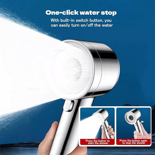 Regadera de alta presión con filtro que cuida suavemente la piel y el cabello | Cuatro modos de salida de agua: lluvia, masaje, rociado y modo mixto, con interruptor de dispensación de agua de un solo botón miniatura 2