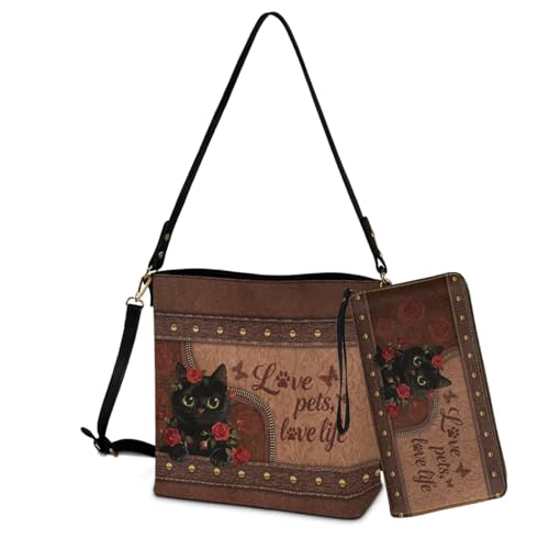 Image of Bucket Crossbody Bag Set for Women Lady, Leather Purse and Wallet Set Large Bucket Bag with Wallet