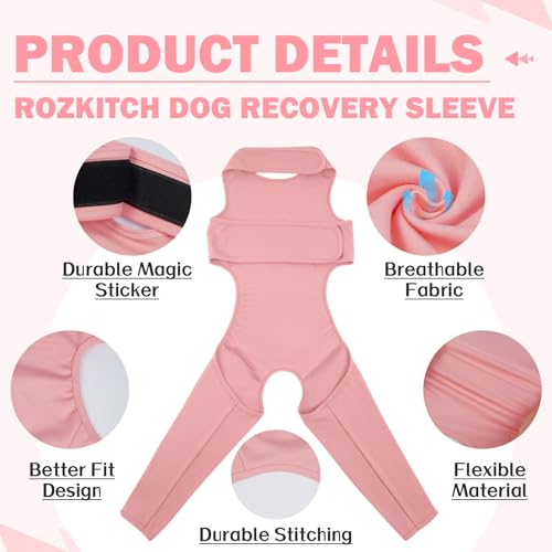 Image of ROZKITCH Dog Surgery Suit with Legs, Pet Sleeve to Prevent Licking Wound Elbow Protector, Long Sleeve Dog Surgery Recovery Suit for Sprain ACL CCL Arthritis Joint Care Pink M