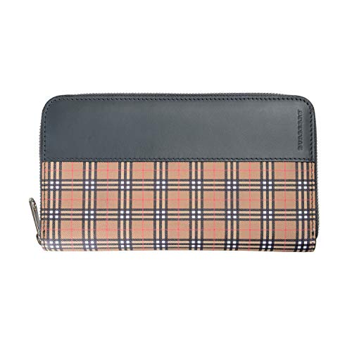 Burberry Carteira feminina de couro quadriculado com zíper em lona grande