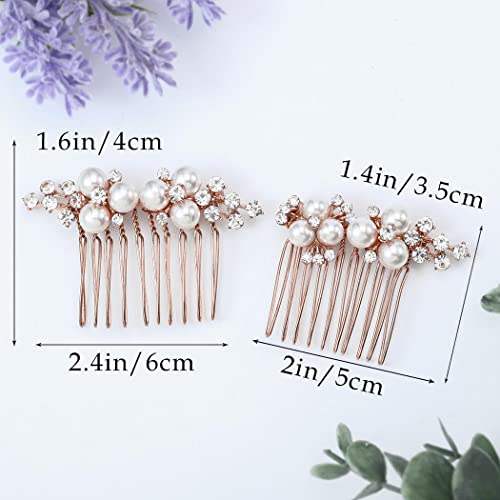 Brishow Bridal Pearl Hair Comb Rose Gold Rhinestone Hair Clip Bride Wedding Hair Accessories Vintage Hairpiece For Women And Girls 2 Pieces (Rose Gold) #TOP1