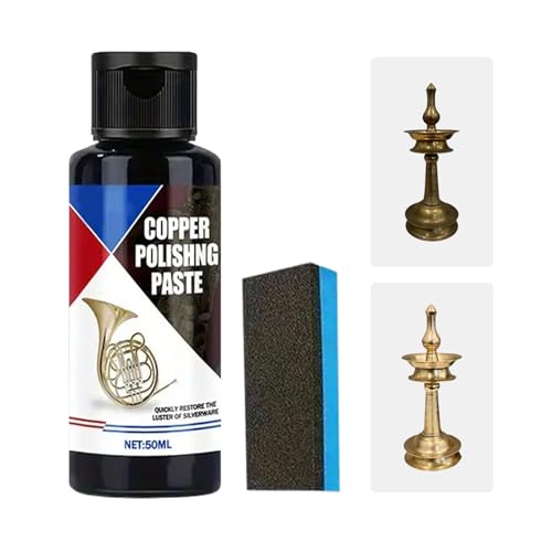 Krmoau Latón pulidor, 50 ml, limpiador sin arañazos, restaurador con limpiador de bronce y abrillantador para aluminio, cromo, platería, relojes, monedas, aparatos de cocina