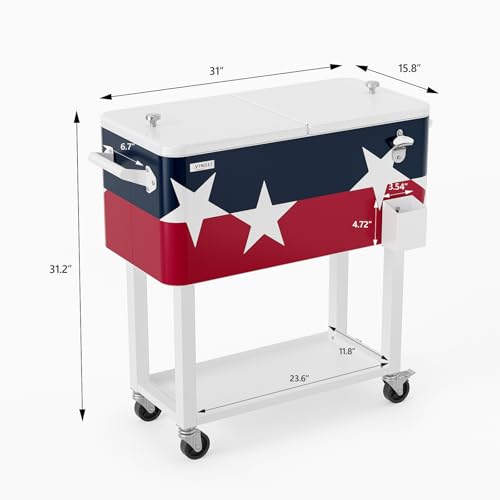 Image of VINGLI Rolling Ice Chest, Portable Patio Party Bar Drink Cooler Cart, with Shelf, Beverage Pool with Bottle Opener