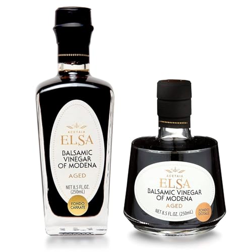 Elsa Italian Balsamic Vinegar of Modena Gift Set Includes Carrate and Dotale Bottles, Aceto Balsamico di Modena IGP, Medium-Low Density, Pack of (2) 8.4 Ounce Bottles