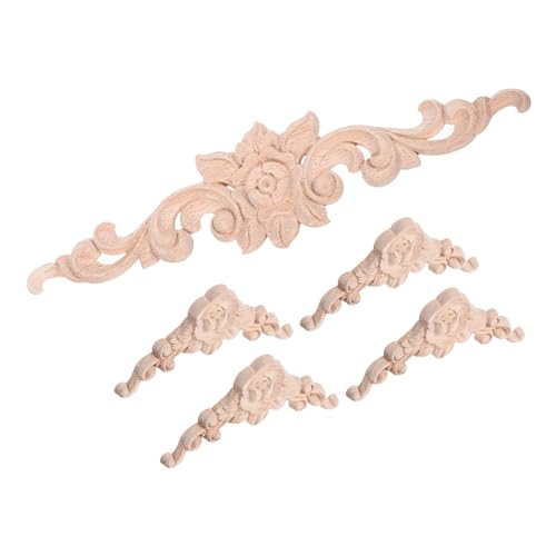 Apliques de madera uxcell para muebles juego de 5 molduras talladas de flores talladas en relieve