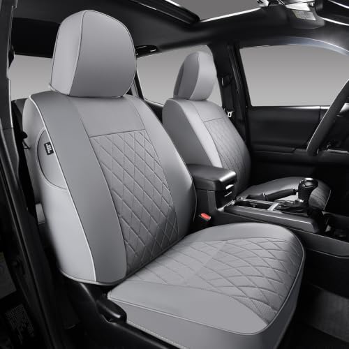 Image of Coverado Tacoma Seat Covers, Car Seat Covers Front Seats, Leather Seat Covers for Cars Car Seat Protector Cushion Tacoma Accessories Custom Fit 2024-2026 Toyota Tacoma Double /Crew Cab(Gray)