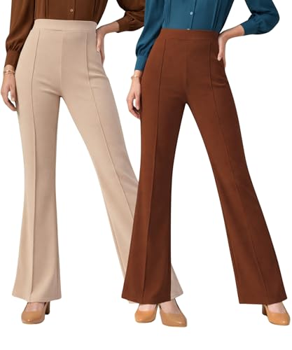 Image of Women Solid Flared Trousers Pack of 2 | High Waist Stretchable Office Pants for Women | Formal Bell Bottom Palazzo Trouser Combo