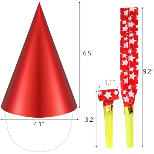Hedume Set of 240 Birthday Party Cone Hats and Colorful Noisemakers Blowers, Colorful Cone Metallic Foil Hat and Noisemakers Blow Whistle for Birthday Party Supplies - Thumbnail 5