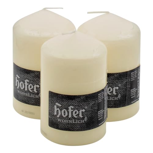 Hofer Candele Avorio a Colonna - 8 x 13 cm - Set di 3 Candele Decorative Cilindriche - Colore Avorio - Lunga Durata di 48 Ore - Cera Antigoccia - Non Profumate - Qualità RAL