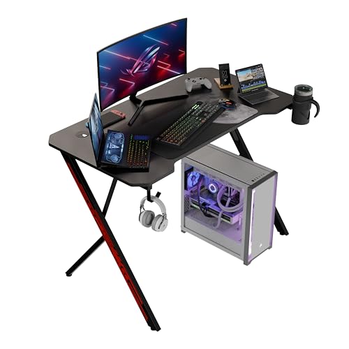 ARKANE Gaming Table, Carbon Fiber Surface Computer Table for Home Pc, Inverted Y Shape Gaming Desk, Office Laptop and PC Workstation, Desk Table with Headphone Holder and Cup/Bottle Holder, DIY,110CM