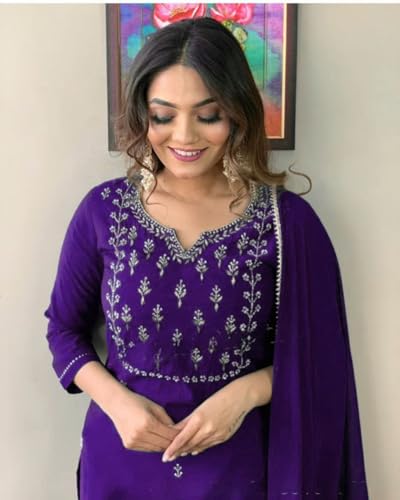 Image of Rainbow Creations Woman's Cotton Blend Kurta Palazzo and Dupatta Set