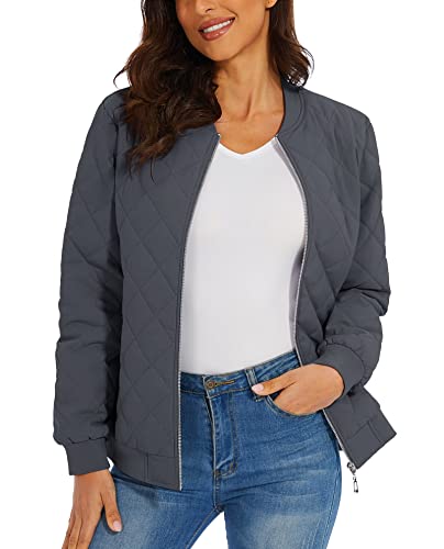 Magcomsen Womens Flight Jackets Fleece Jackets Bomber Jacket Quilted Jackets Zip-Up Jacket Winter Outerwear Casual Coat Basic Jacket #TOP11