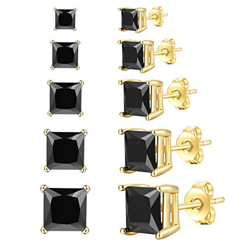 Womens Mens 18K Gold Plated Clear Cubic Zirconia Stud Earrings(5 Pairs)