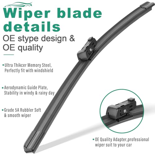 Image of 26 inch 19 inch Windshield Wiper Blades Replacement for Tesla Model Y 2020-2025 Model 3 2017-2025 Premium All Weather Wiper Blade -OEM Quality(2 of Set)
