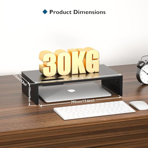 BONTEC Monitorständer, Unterbau Bildschirm, PC Bildschirm Ständer mit Handyhalter, Ergonomischem Laptop-Druckerständer mit Kabelführung für Laptop, Computer, Notebook, iMac, PC, 42CM, Schwarz