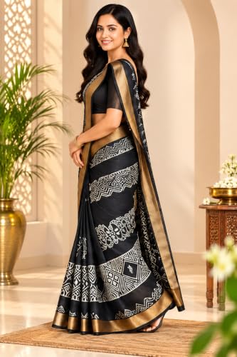 Generic black chanderi silk saree – image 2