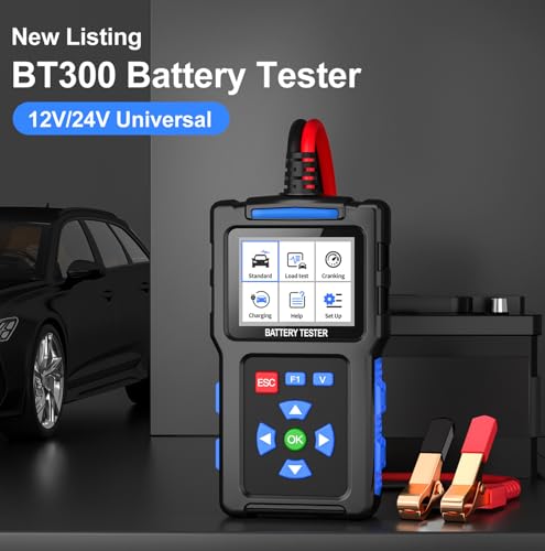 BT300 Tester akumulatora samochodowego 12 V/24 V 20-2000 CCA kolorowy wyświetlacz TFT 2,4 cala, cyfrowy tester alternatora do samochodu, ciężarówki, motocykla, SUV-a