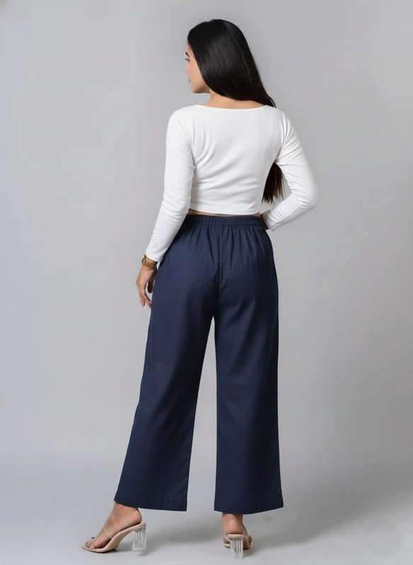 Image of Moirai Pure Cotton Wide Leg Women Trouser Stylish Mid Rise Relaxed Straight Fit Loose Pants Casual Travel Office Formal Wear