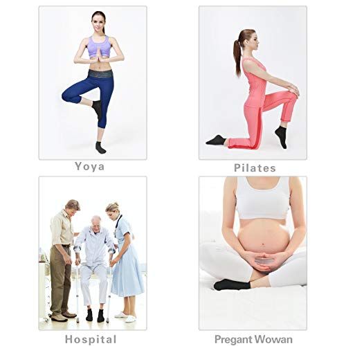 NEWCHAO Anti Slip Socks Non Skid Cotton Socks,4 Pairs Unisex Grip Socks for Yoga Home Workout Barre Pilates Pregnancy Hospital Maternity Adults Men Women in Black and Grey, 40-46