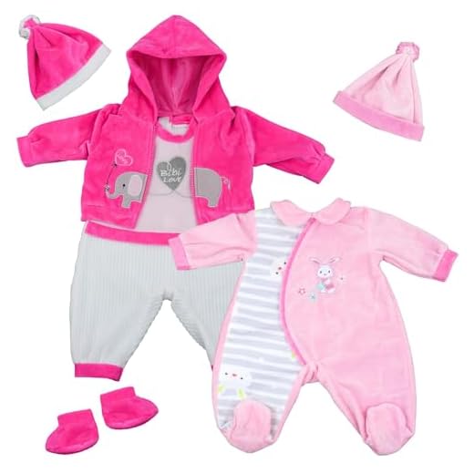 Bibi Doll - Baby Doll Clothes Set of Two Outfits Suitable For 20" Baby Dolls and Reborn Babies (Pink Elephant and Light Pink Set)