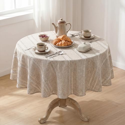 Horaldaily Light Coffee Round Tablecloth, 60×60 Inch, Farmhouse Style by Horaldaily - Used condition - Image 2